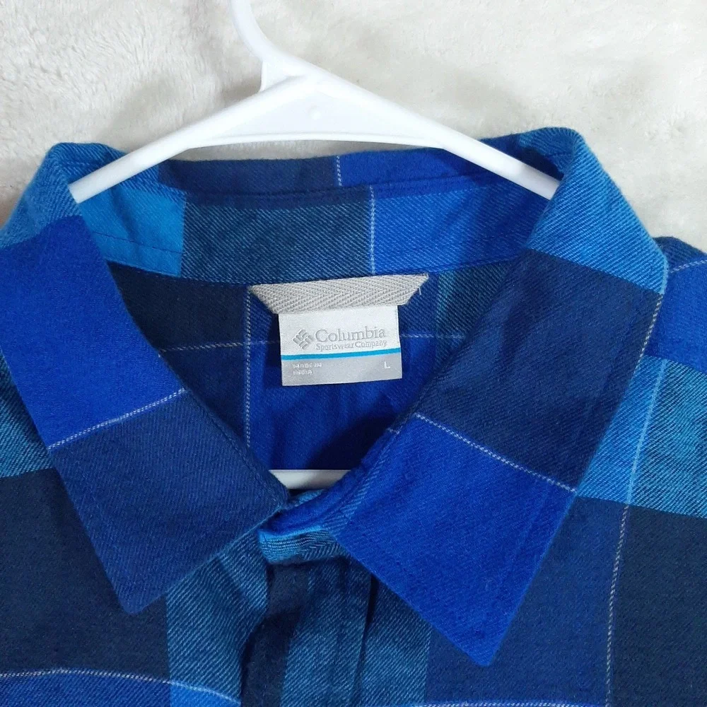 Columbia Mens Blue Black‎ Buffalo Plaid Long Sleeve Button Down Shirt Large